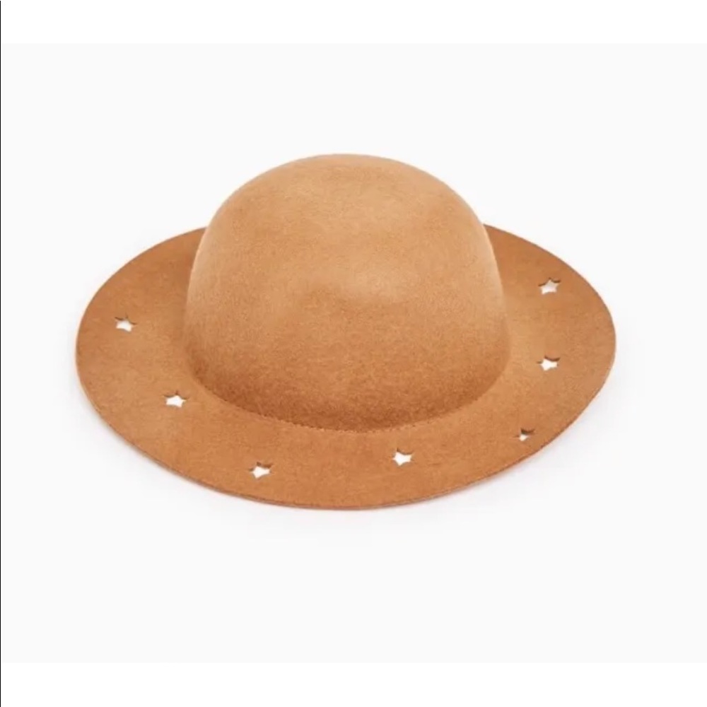 Zara Girls Star Brim Wool Felt Hat Dark Camel Brown L